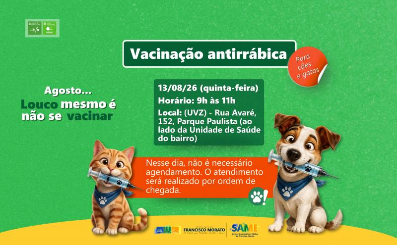 Vacinação antirrábica acontece o ano todo